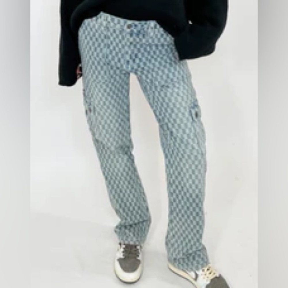 AnnieWear High Rise Checkered Cargo Jeans